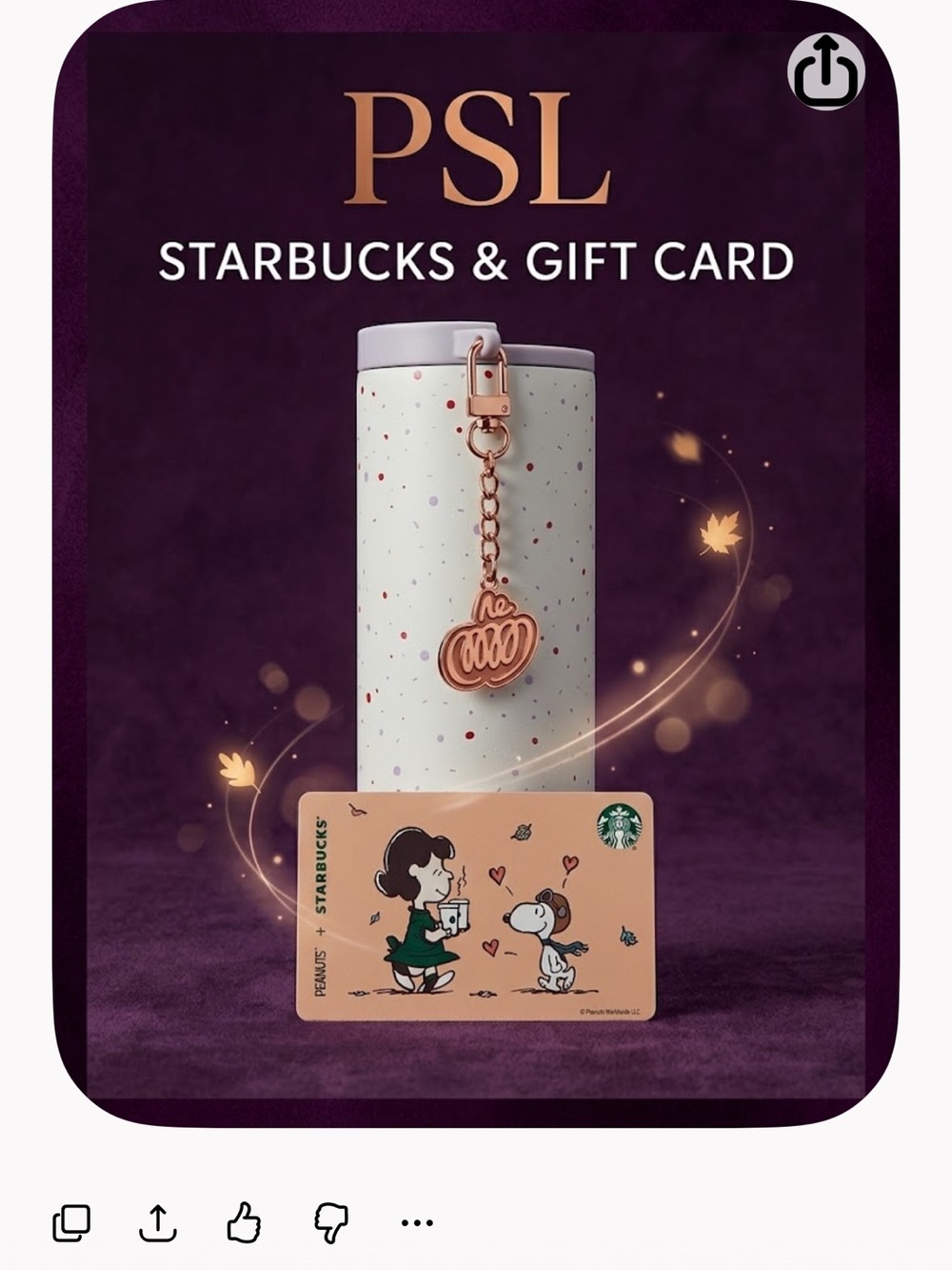 PSL Starbucks LavenderConfetti Tumbler with Rose Gold Charm and gift card